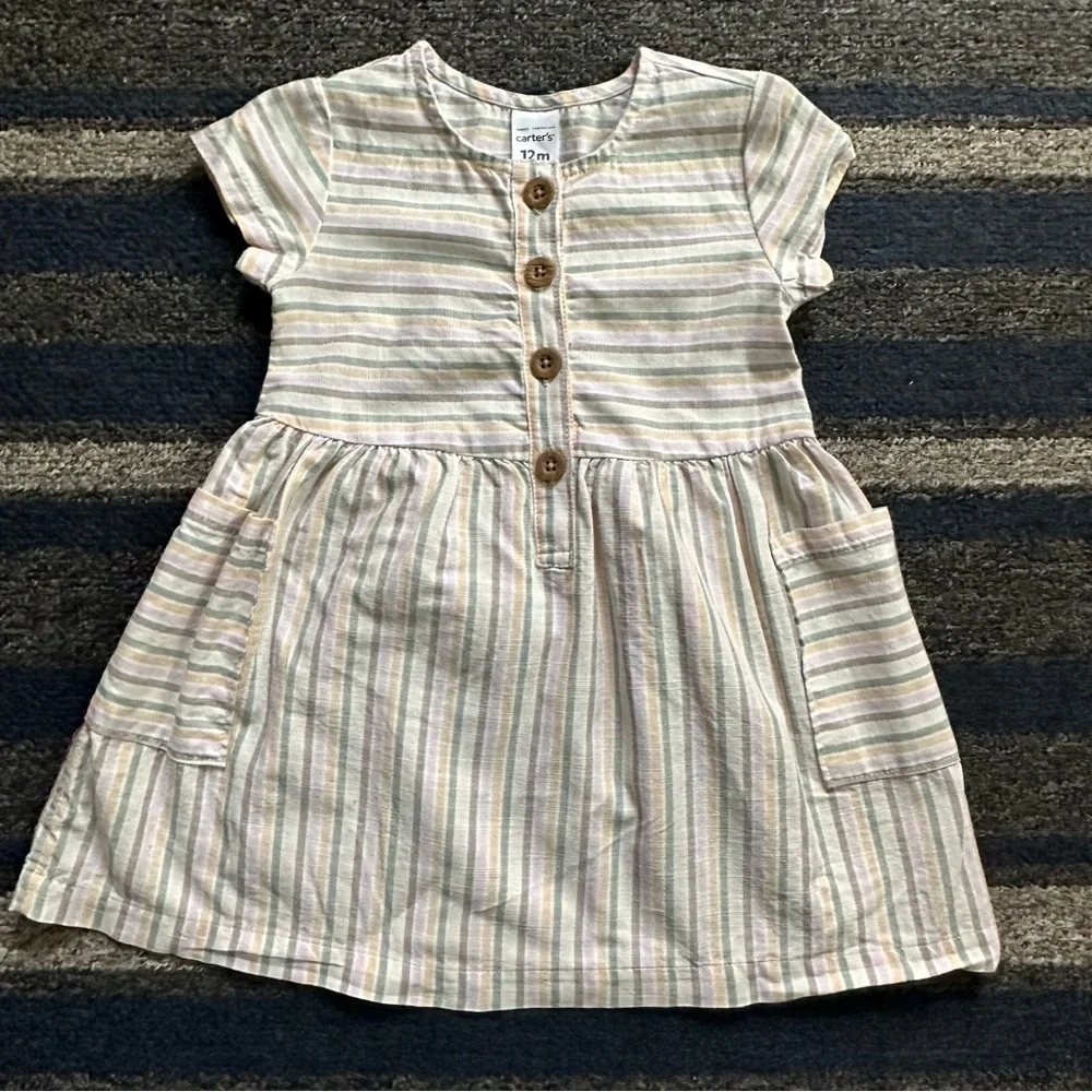 Carter’s Baby Girl Striped Poplin Dress Size 12 Months